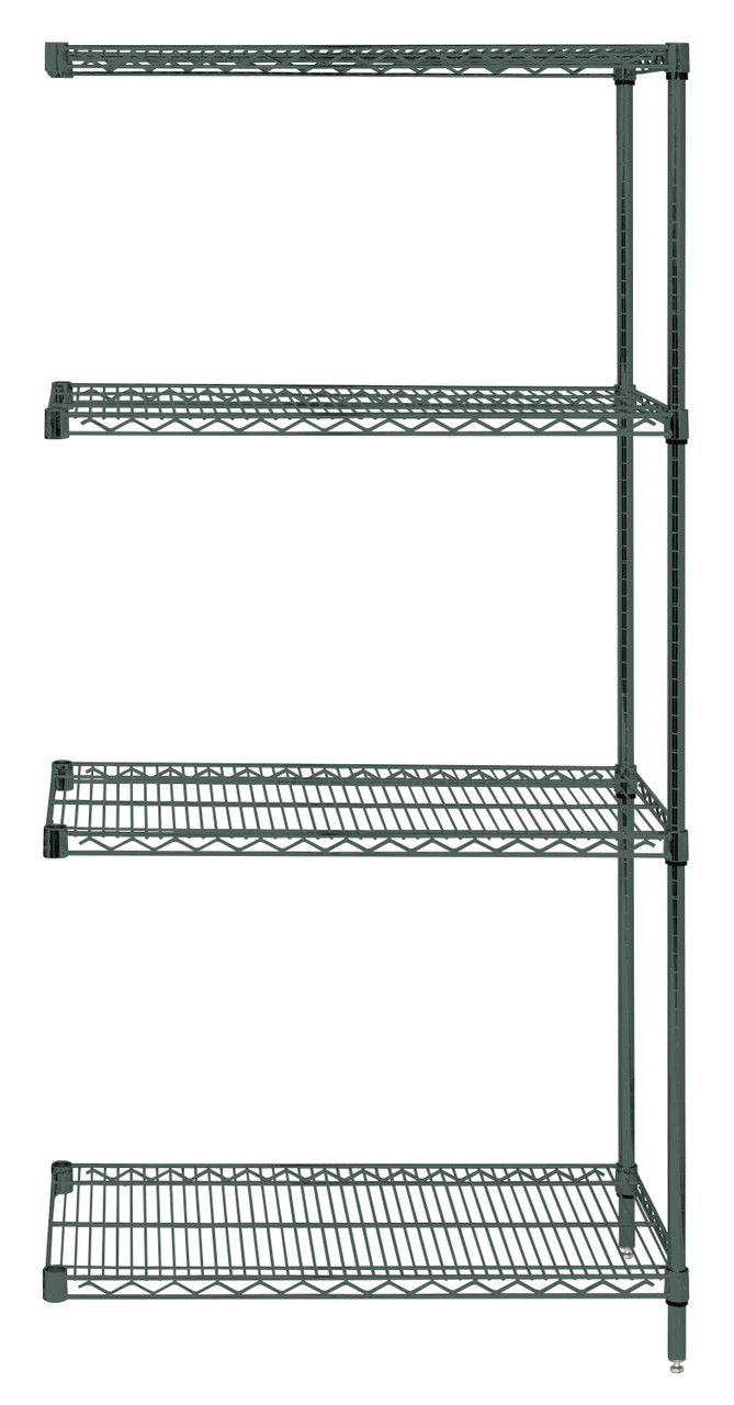 Wire Shelving Add-On Kit, 48"W x 21"D x 63"H, 600 - 800 lb. capacity, Epoxy Coated, Green, 0, Carbon Steel, AD63-2148P