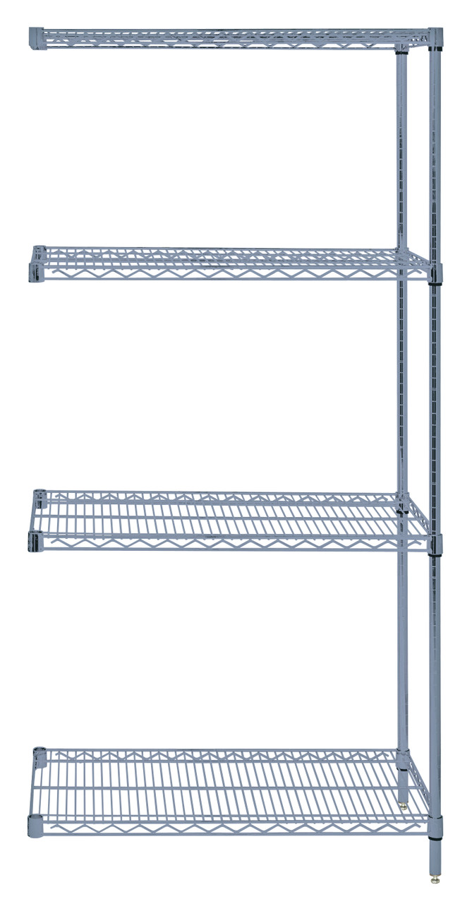 Wire Shelving Add-On Kit, 36"W x 12"D x 74"H, 600 - 800 lb. capacity, Epoxy coated, Gray, 0, Carbon Steel, AD74-1236GY