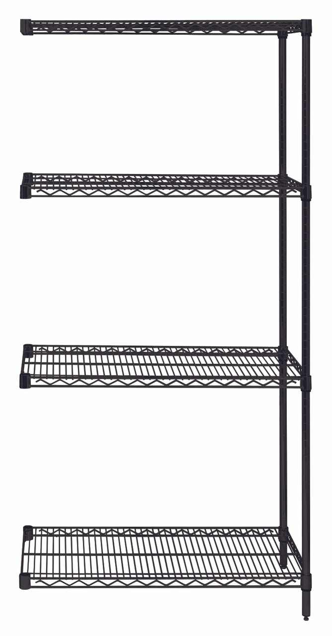 Wire Shelving Add-On Kit, 24"W x 21"D x 74"H, 600 - 800 lb. capacity, Epoxy Coated, Black, 0, Carbon Steel, AD74-2124BK