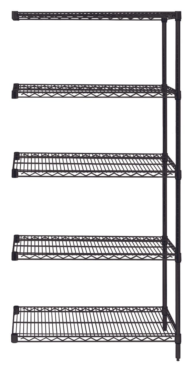 Wire Shelving Add-On Kit, 54"W x 24"D x 74"H, 600 - 800 lb. capacity, Epoxy Coated, Black, 0, Carbon Steel, AD74-2454BK-5