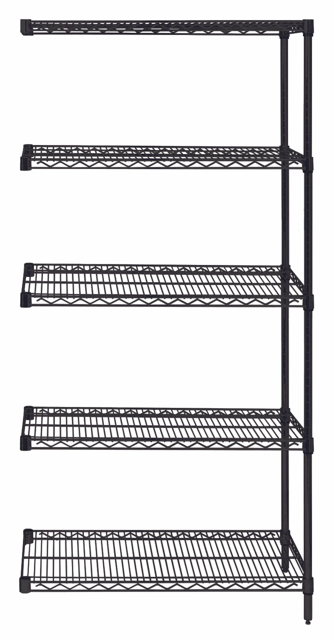 Wire Shelving Add-On Kit, 42"W x 21"D x 86"H, 600 - 800 lb. capacity, Epoxy Coated, Black, 0, Carbon Steel, AD86-2142BK-5