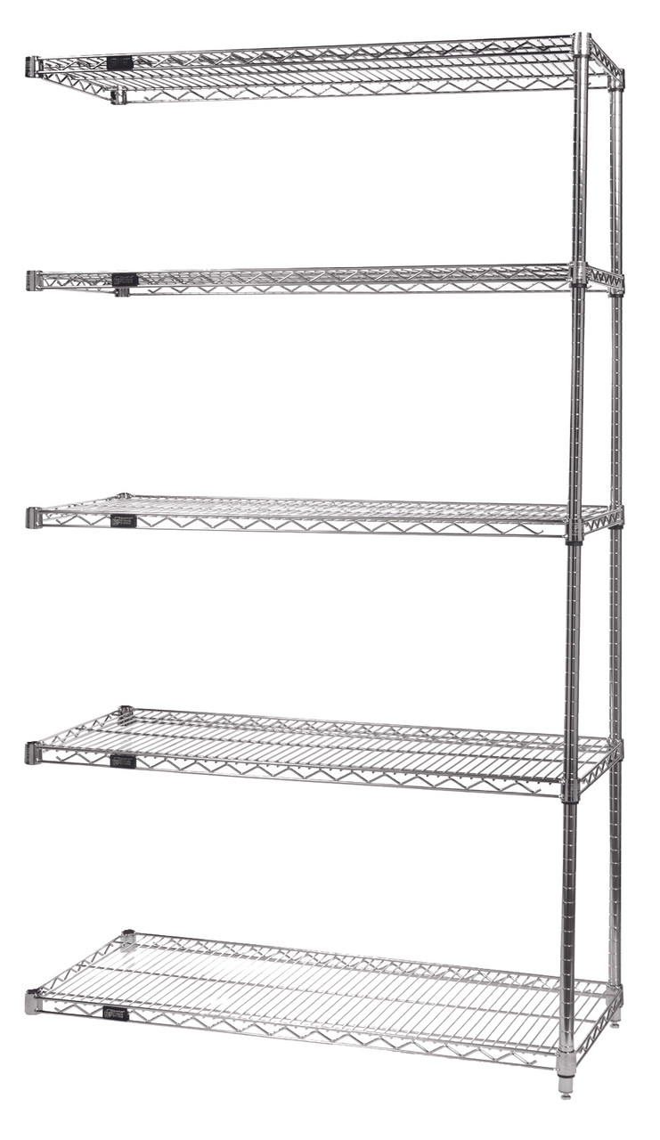 Wire Shelving Add-On Kit, 54"W x 21"D x 86"H, 600 - 800 lb. capacity, Chrome, 0, Carbon Steel, AD86-2154C-5