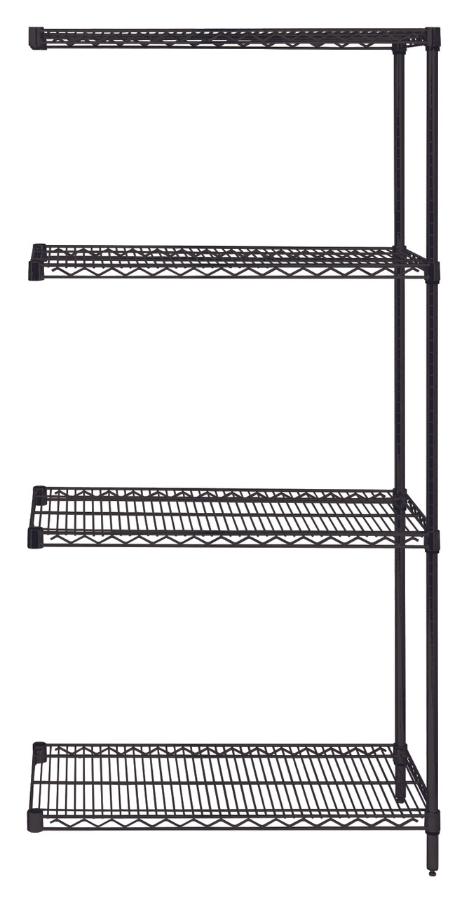 Wire Shelving Add-On Kit, 36"W x 36"D x 86"H, 600 - 800 lb. capacity, Epoxy Coated, Black, 0, Carbon Steel, AD86-3636BK