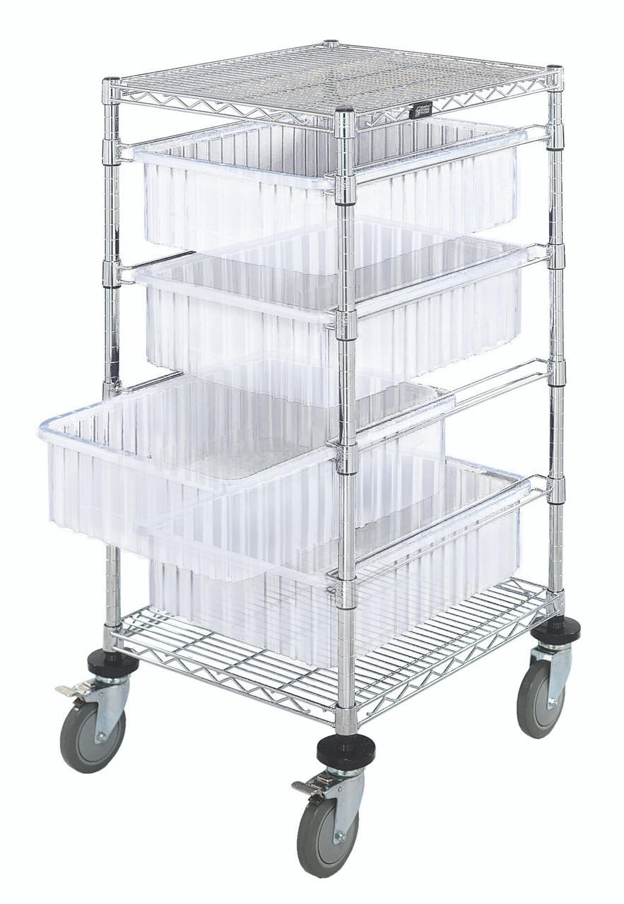 Bin Cart, mobile, 21"W x 24"L x 45"H, Chrome, Clear, Carbon Steel, BC212434M1CL