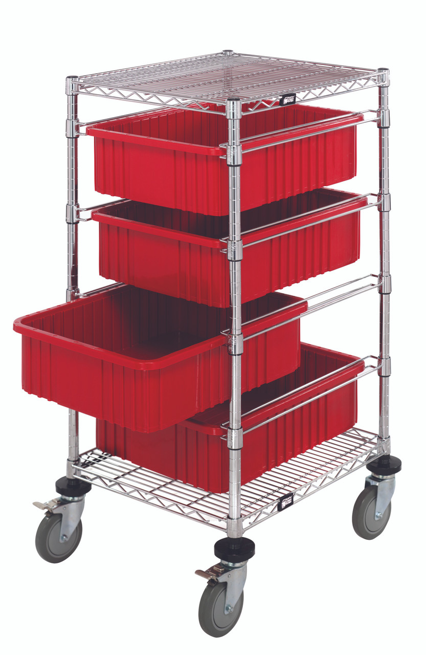 Bin Cart, mobile, 21"W x 24"L x 45"H, Chrome, Red, Carbon Steel, BC212434M1RD