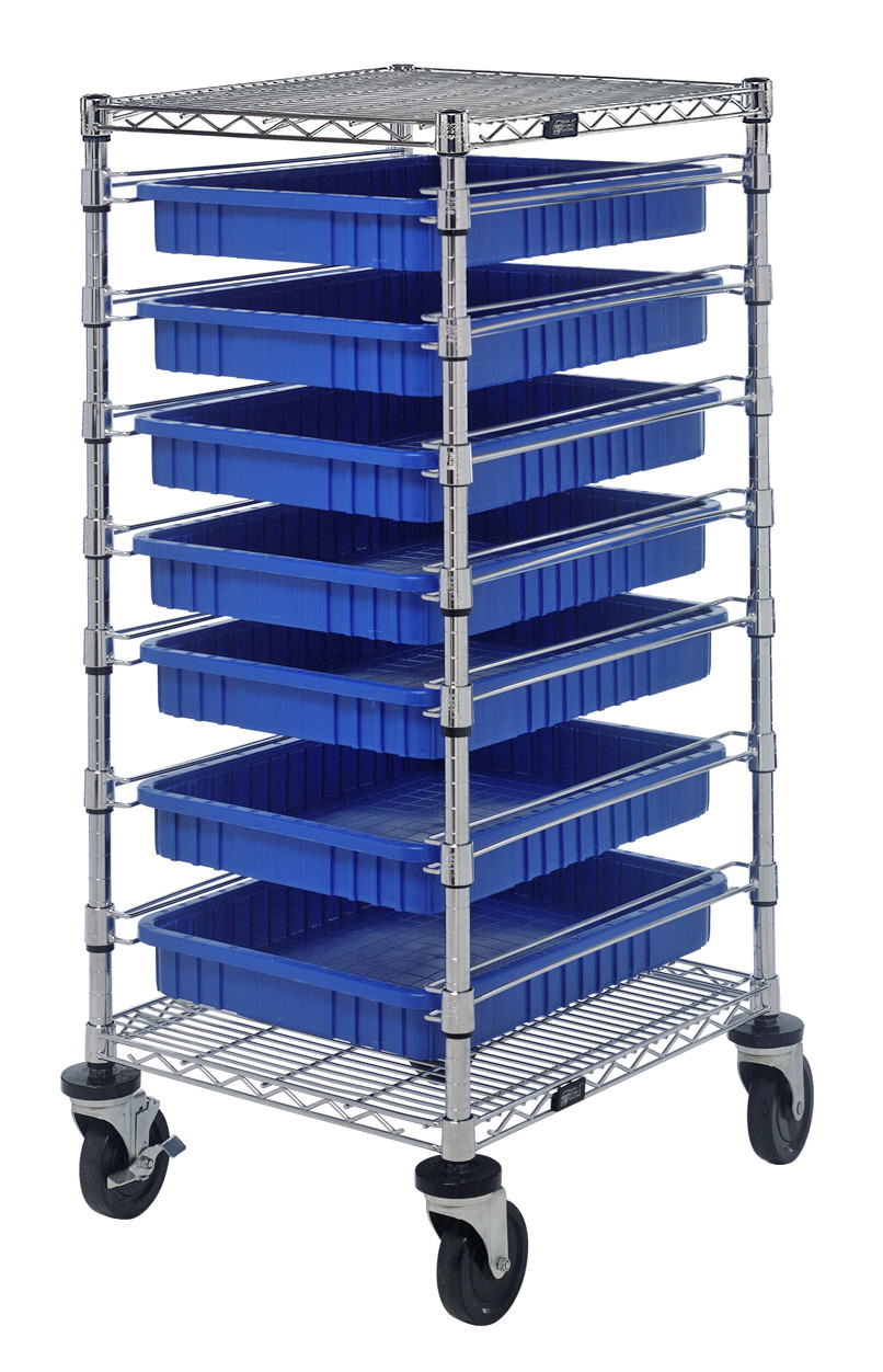 Bin Cart, mobile, 21"W x 24"L x 45"H, Chrome, Blue, Carbon Steel, BC212439M2BL
