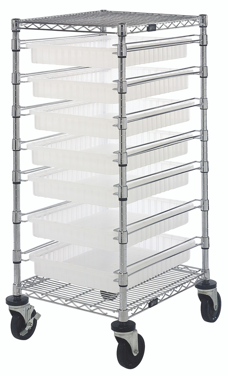 Bin Cart, mobile, 21"W x 24"L x 45"H, Chrome, Clear, Carbon Steel, BC212439M2CL