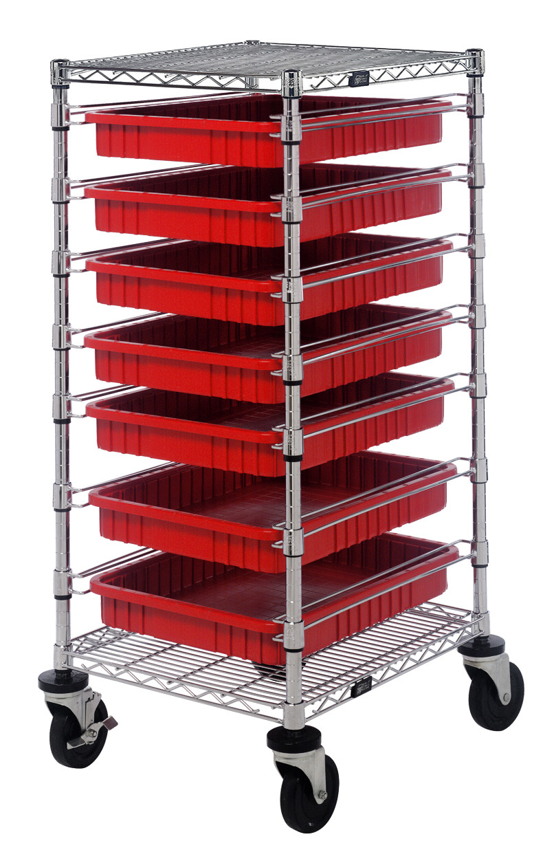 Bin Cart, mobile, 21"W x 24"L x 45"H, Chrome, Red, Carbon Steel, BC212439M2RD