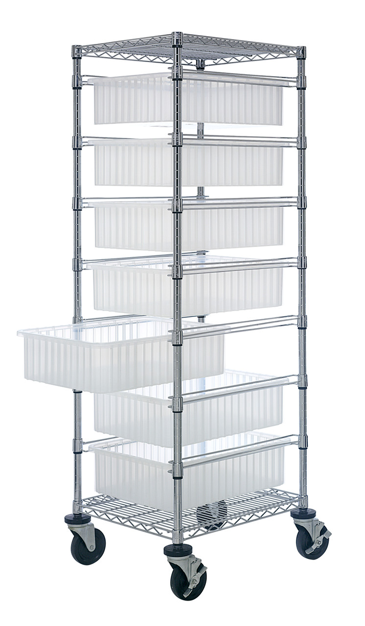 Bin Cart, mobile, 21"W x 24"L x 69"H, Chrome, Clear, Carbon Steel, BC212469M1CL