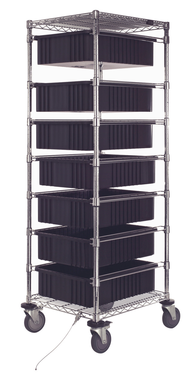 Bin Cart, mobile, 21"W x 24"L x 69"H, Chrome, Black/ESD, Carbon Steel, BC212469M1CO