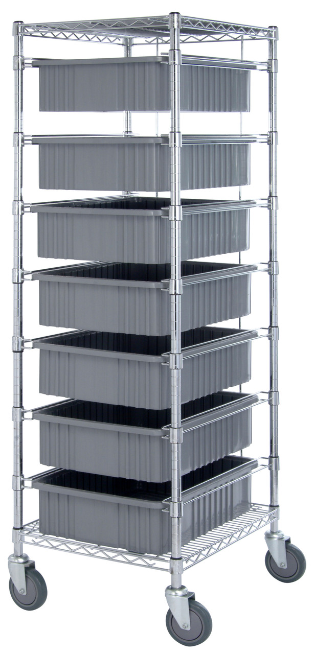 Bin Cart, mobile, 21"W x 24"L x 69"H, Chrome, Gray, Carbon Steel, BC212469M1GY