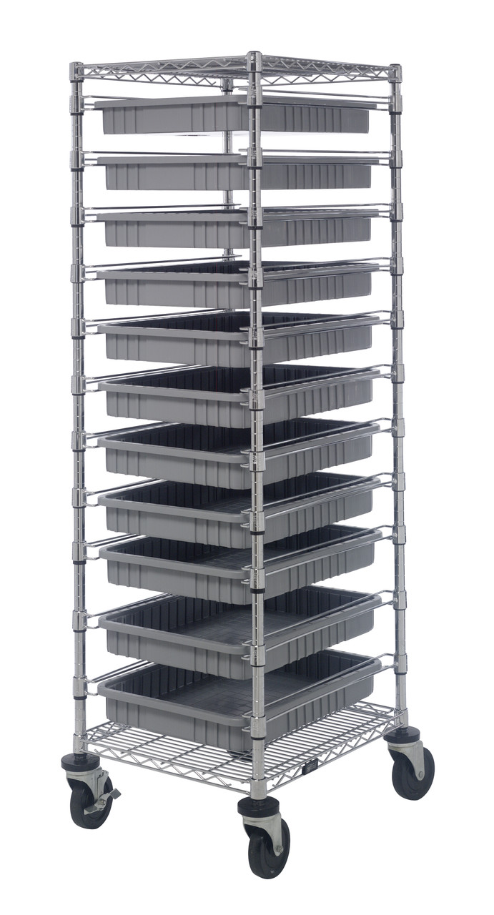 Bin Cart, mobile, 21"W x 24"L x 69"H, Chrome, Gray, Carbon Steel, BC212469M2GY