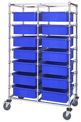 Bin Cart, mobile, double bay, Chrome, Gray, Carbon Steel, BC214069M1DGY