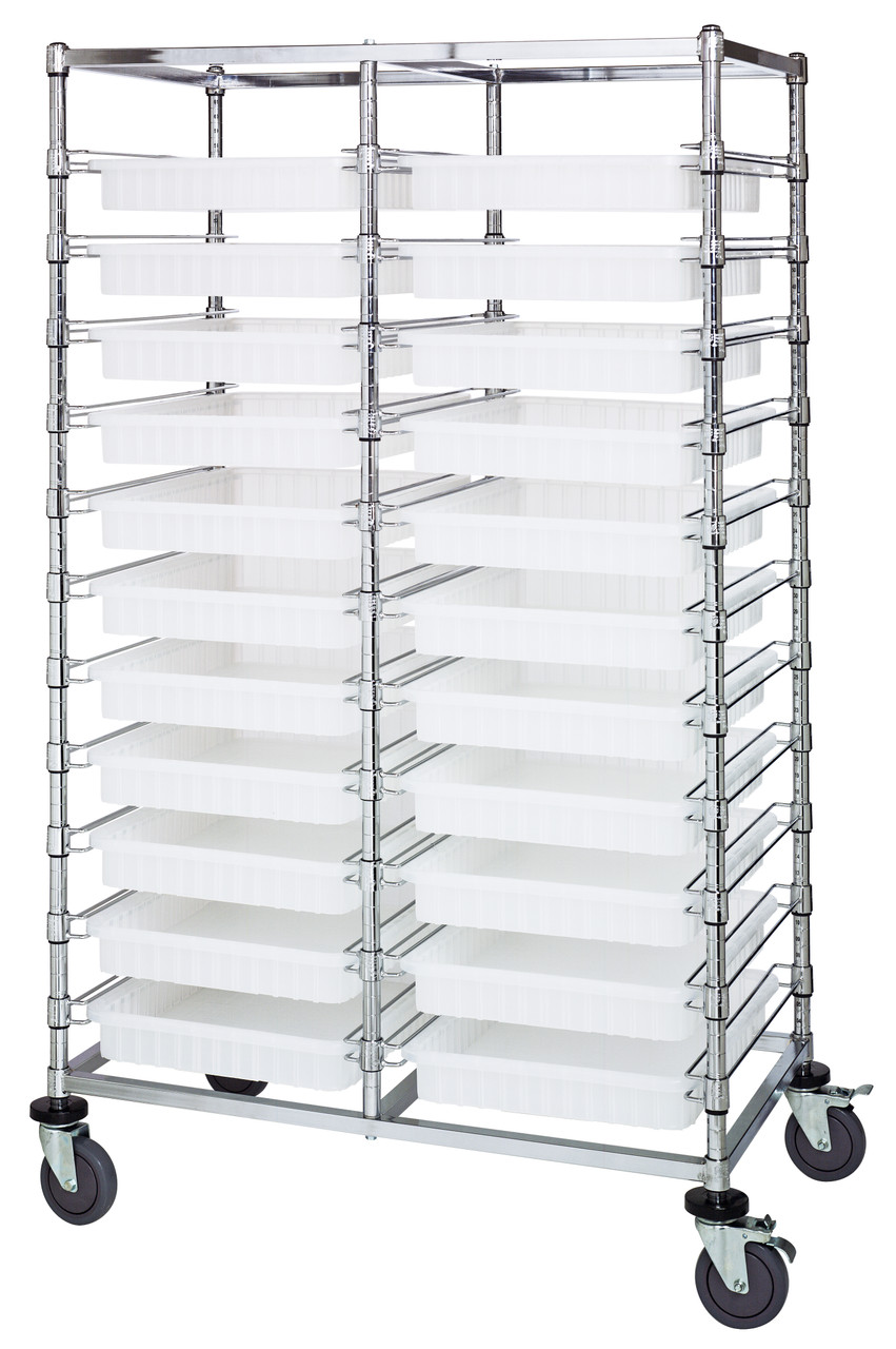 Bin Cart, mobile, double bay, Chrome, Clear, Carbon Steel, BC214069M2DCL