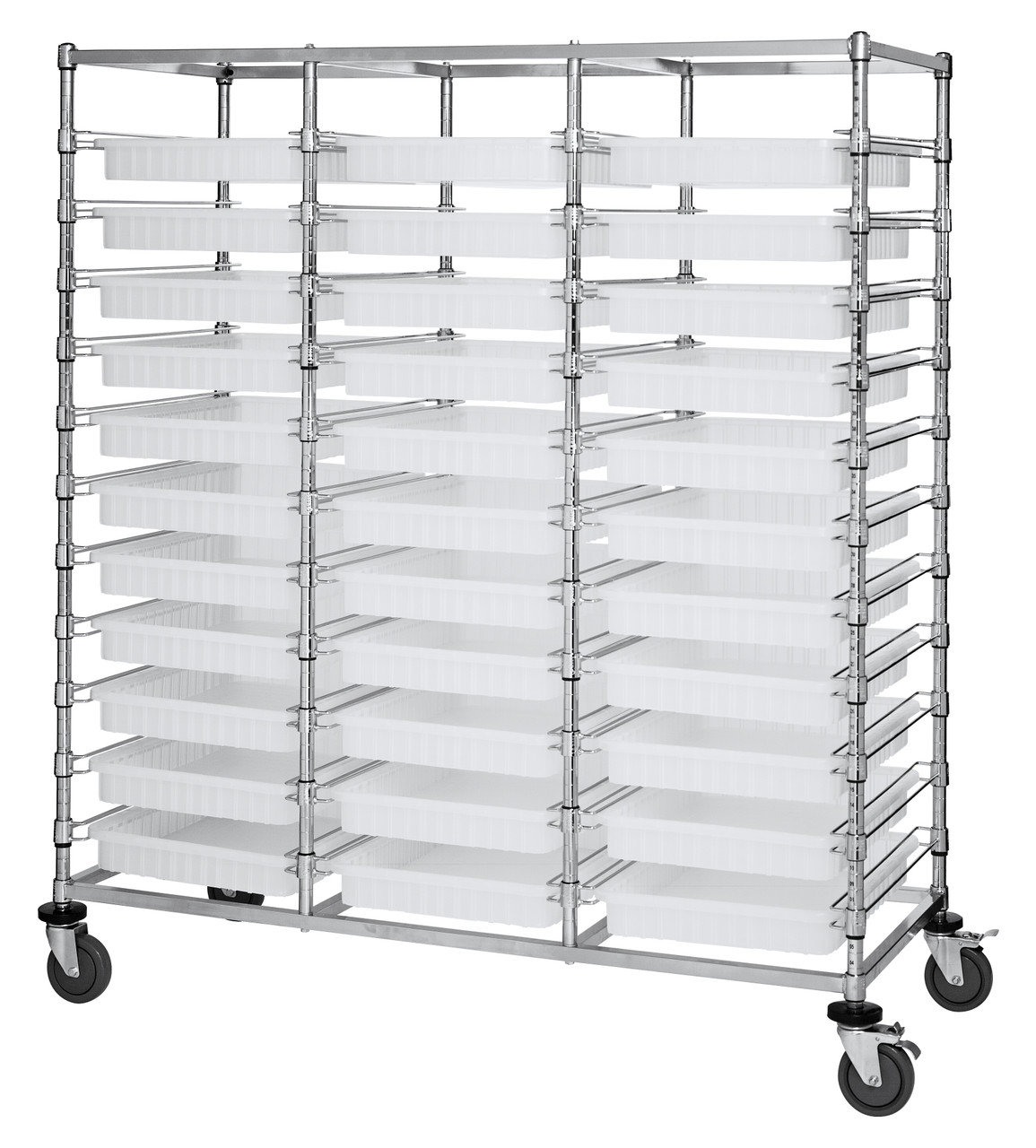 Bin Cart, mobile, triple bay, Chrome, Clear, Carbon Steel, BC216069M2TCL