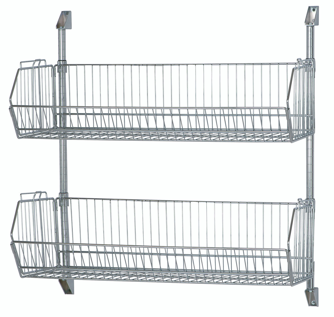 Cantilever Baskets Post Wall Mount, 36"W x 20"D x 34"H, includes: (2) wire baskets (203612BC), Chrome, 0, Carbon Steel, CAN-34-203612BC-PWB