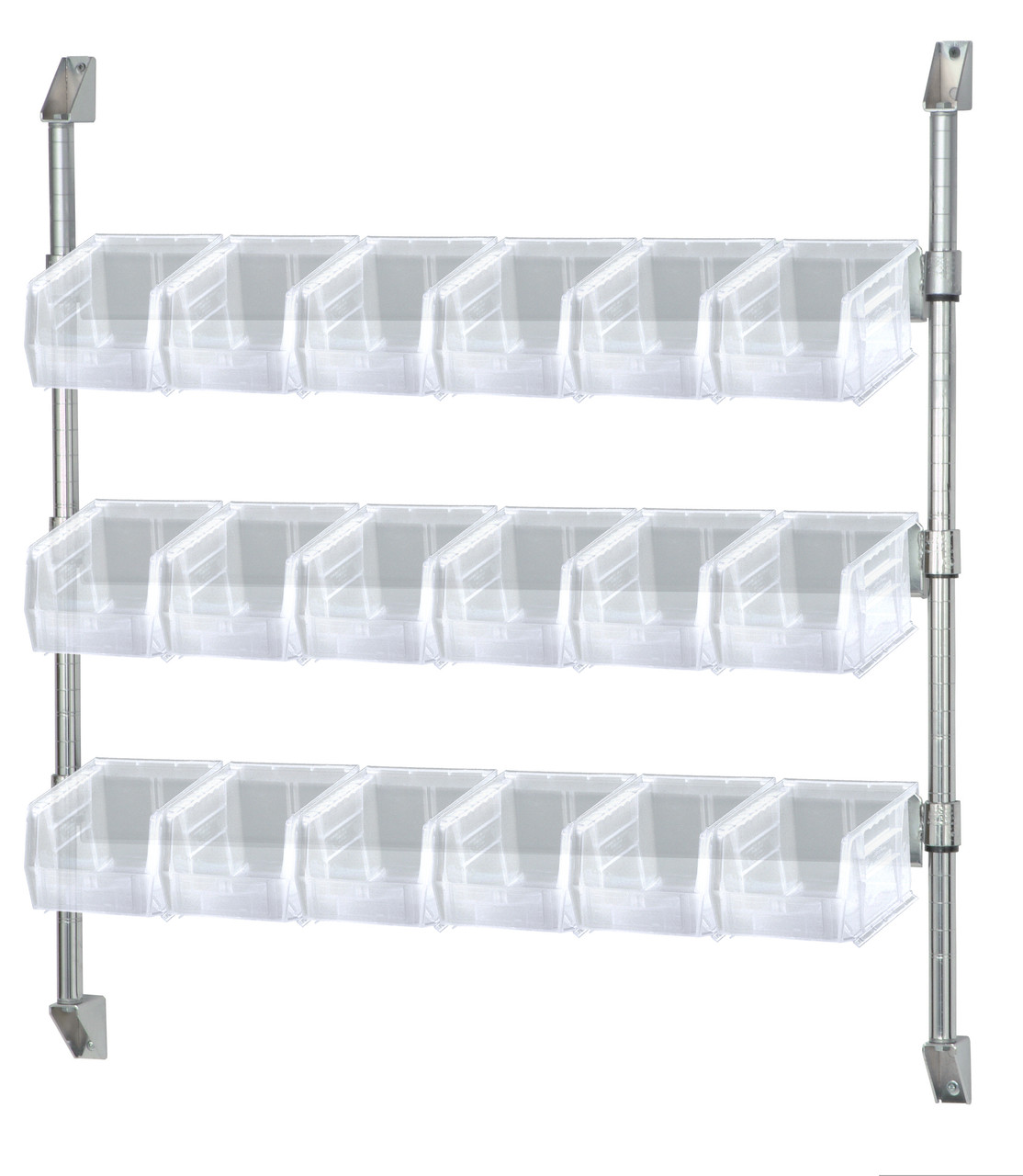 Cantilever Bin Holder Post Wall Mount, 24"W x 10-7/8"D x 34"H, includes: (3) bin rails, Chrome, Clear, Carbon Steel, CAN-34-24BH-230CL
