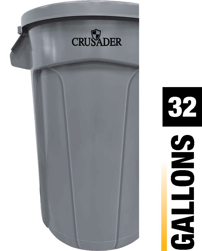 Crusader Round Heavy-duty Utility Container, 32 Gallon, 22" Dia. x 27-3/10" H, Black, 0, Polyethylene, CTC-32BK