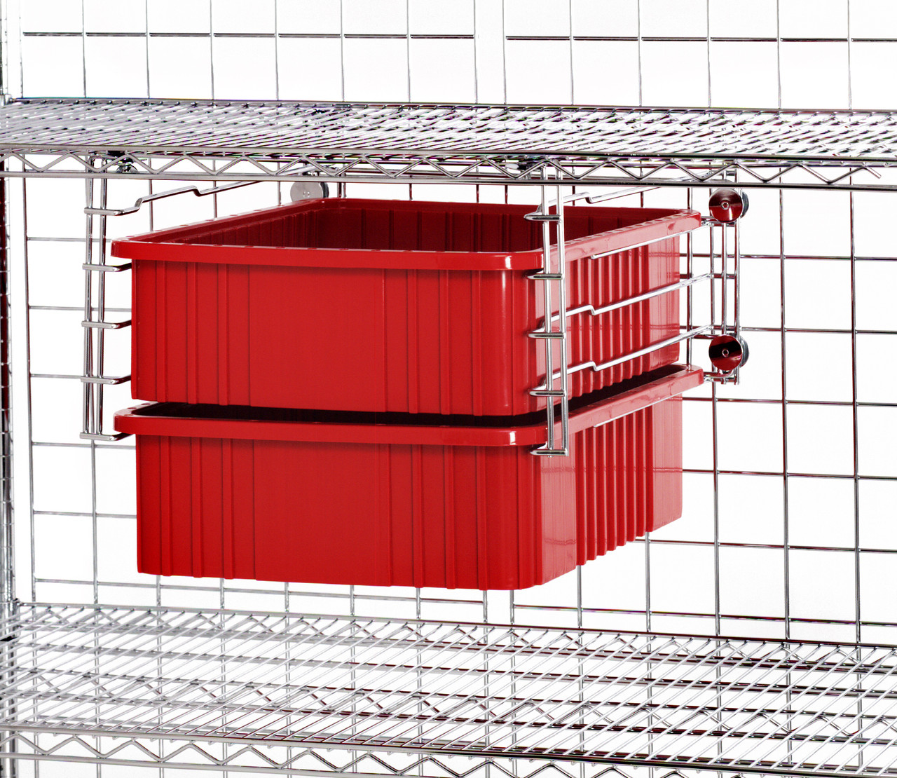 Double Bin Drawer Slide, suspends bins and trays (not included) below wire shelves, chrome plated finish, Chrome, 0, Carbon Steel, DDS-24