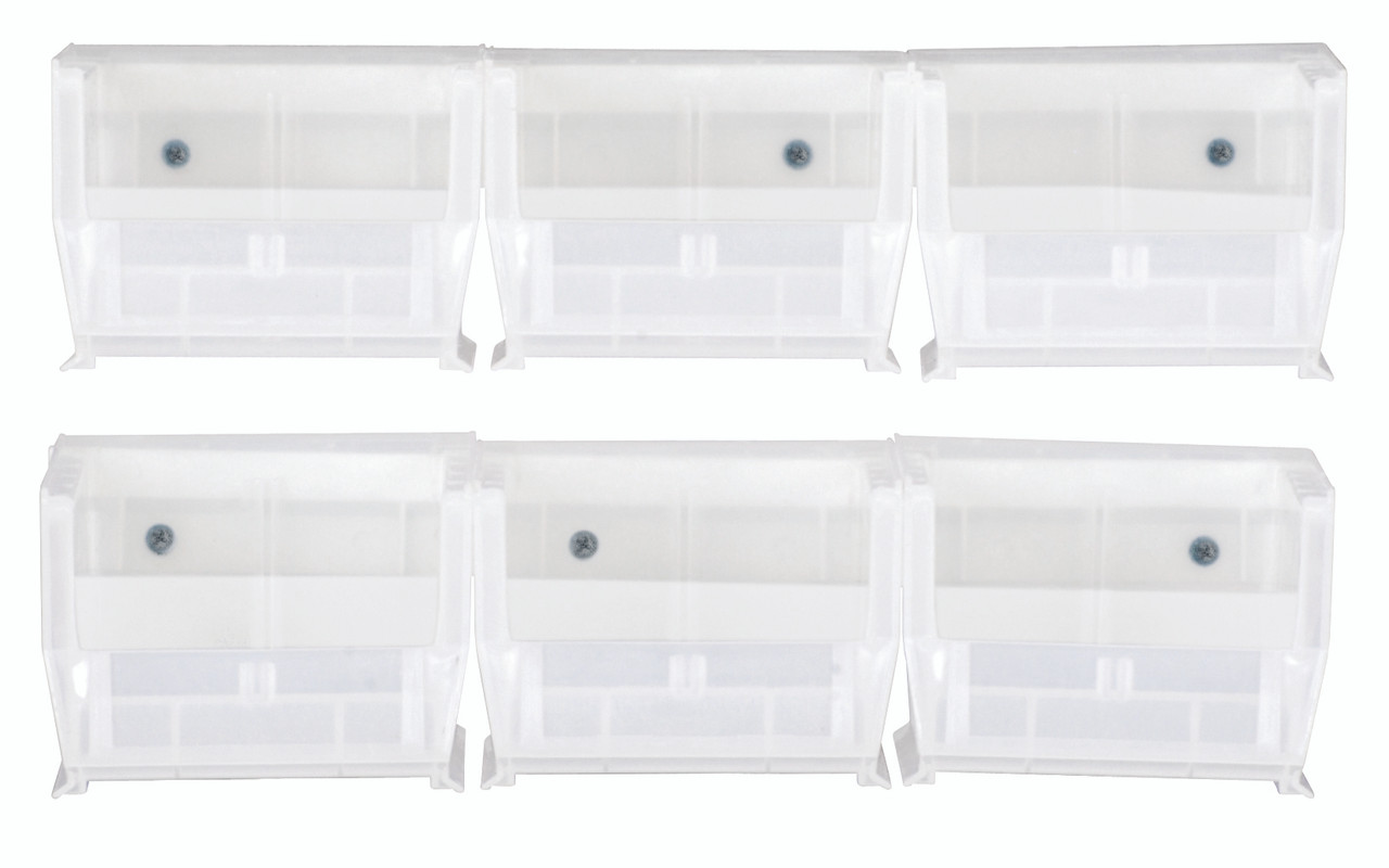 Hang-n-Stack Bin, complete package, includes: (6) 7-3/8"L x 4-1/8"W x 3"H (QUS220) clear bin and (2) bin rails, Clear, 0, Polypropylene, HNS220CL