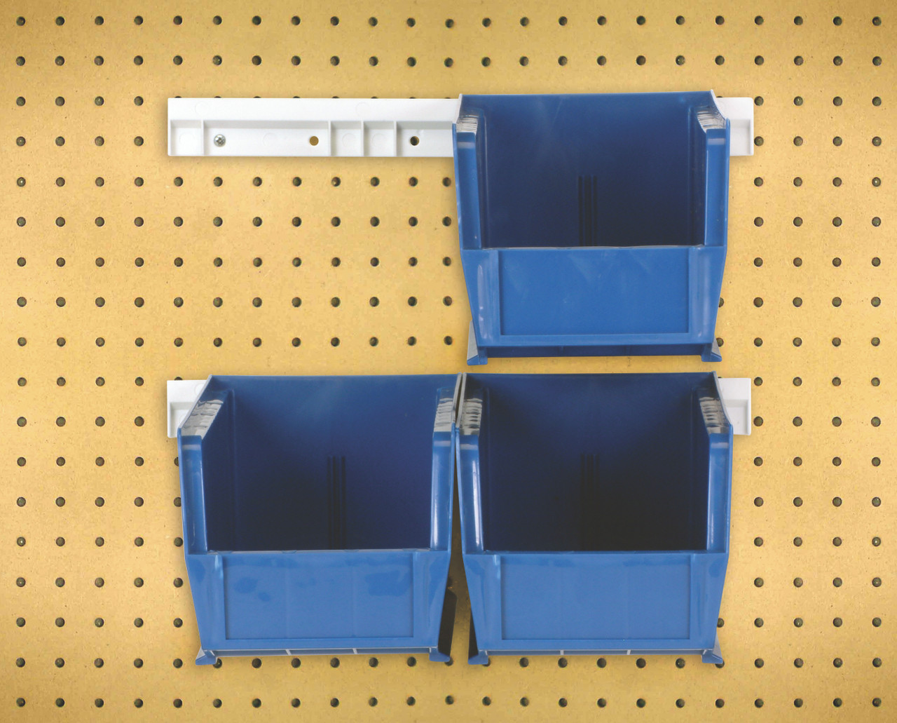 Hang-n-Stack Bin, complete package, includes: (4) 10-7/8"L x 5-1/2"W x 5"H (QUS230) blue bin and (2) bin rails, Blue, 0, Polypropylene, HNS230BL
