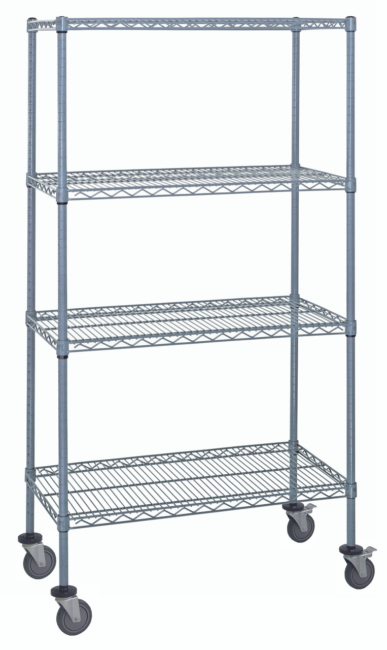 Mobile Cart, 36"W x 18"D x 69"H, includes: (4) wire shelves, Epoxy Coated, Gray, 0, Carbon Steel, M1836GY46