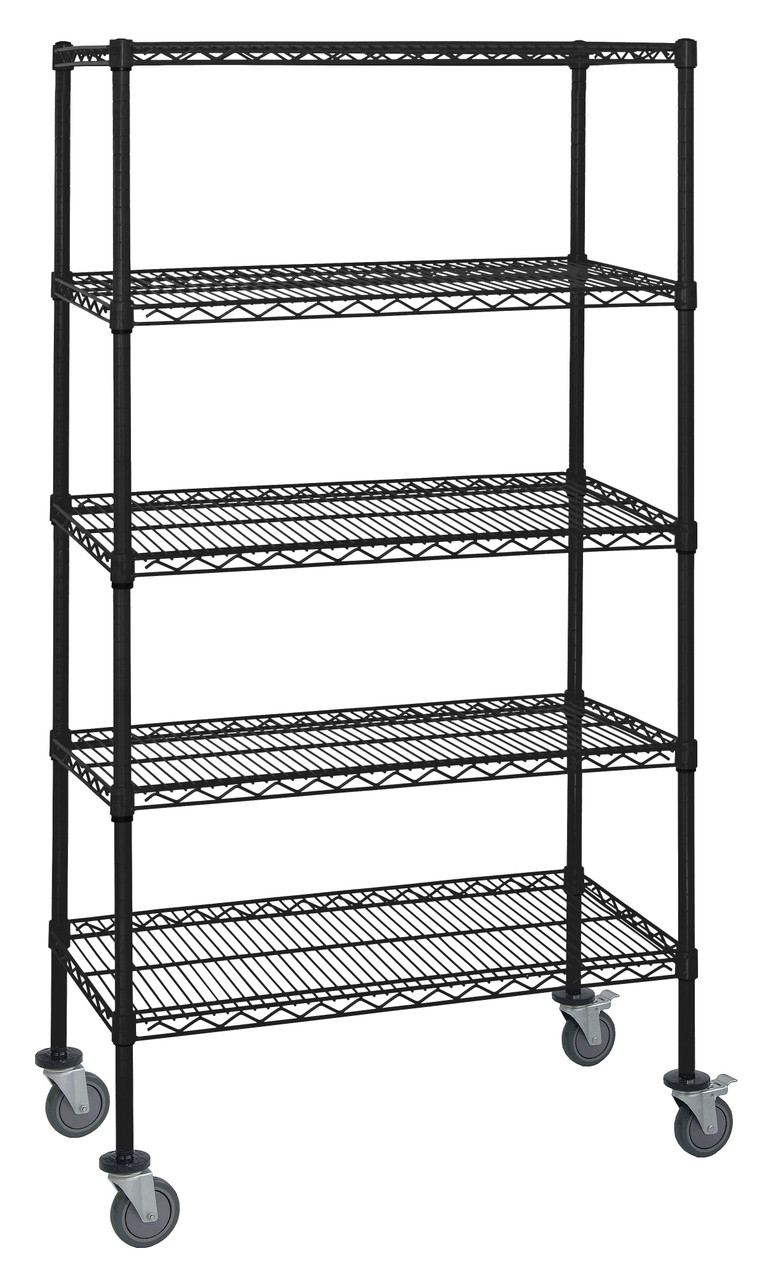 Mobile Cart, 48"W x 18"D x 69"H, includes: (5) wire shelves, Epoxy Coated, Black, 0, Carbon Steel, M1848BK46-5