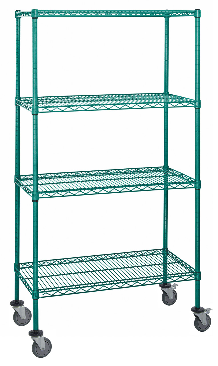Mobile Cart, 60"W x 18"D x 69"H, includes: (4) wire shelves, Epoxy Coated, Green, 0, Carbon Steel, M1860P46