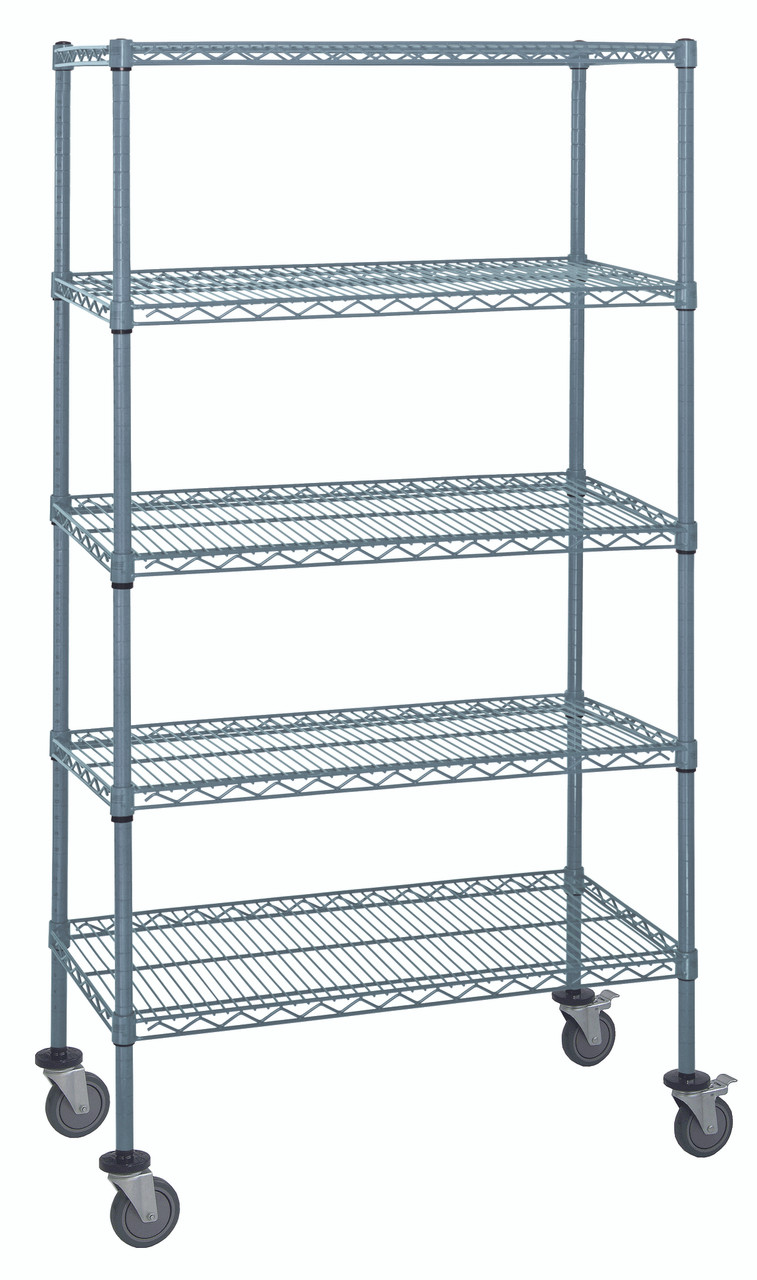 Mobile Cart, 36"W x 24"D x 80"H, includes: (5) wire shelves, Epoxy Coated, Gray, 0, Carbon Steel, M2436GY47-5