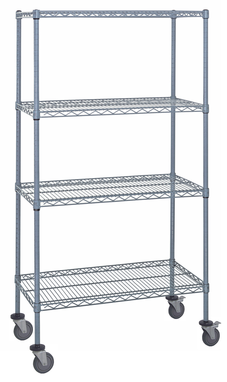 Mobile Cart, 48"W x 24"D x 80"H, includes: (3) wire shelves, Epoxy Coated, Gray, 0, Carbon Steel, M2448GY47-LH45C
