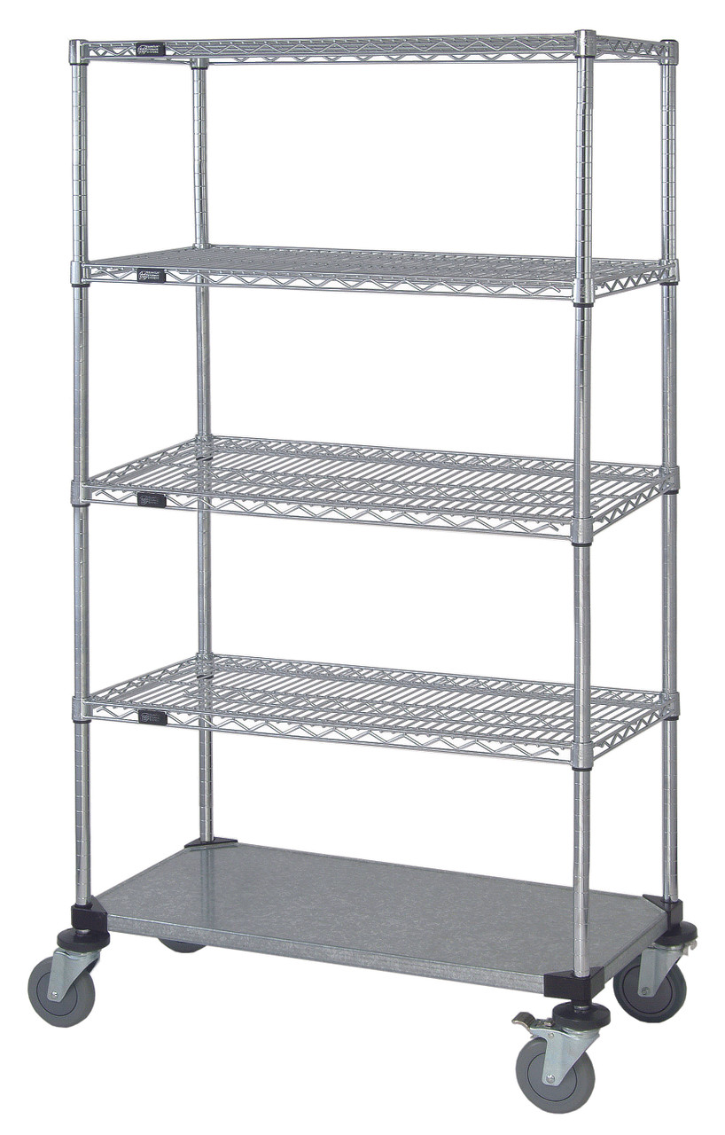 Mobile Cart, 48"W x 24"D x 80"H, includes: (5) wire shelves, Epoxy Coated, Gray, 0, Carbon Steel, M2448GYG47-6LH45C