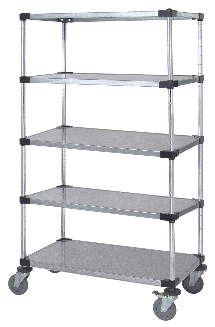 Mobile Cart, 48"W x 24"D x 69"H, includes: (5) solid galvanized steel shelves, Galvanized, 0, Carbon Steel, M2448SG46-5