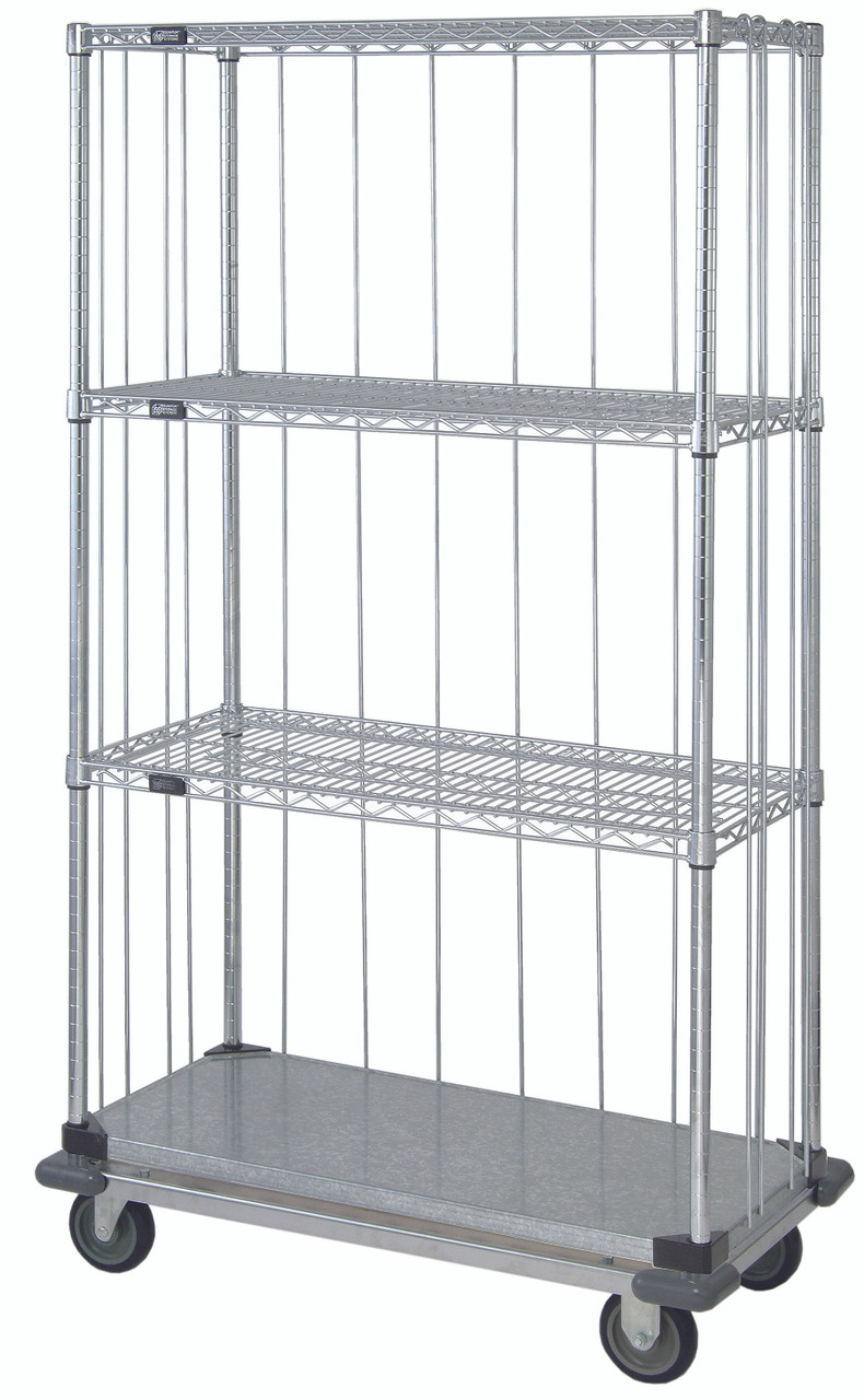 Mobile Enclosure Cart, 36"W x 24"D x 70"H, includes: (3) wire shelves, Chrome/Galvanized, 0, Carbon Steel, MD2436CG46RE