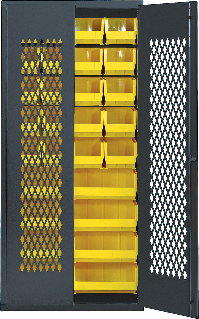 Specialty Bin Cabinets, heavy-duty, mesh door model, Gray, Yellow, Carbon Steel, MESH-240250YL