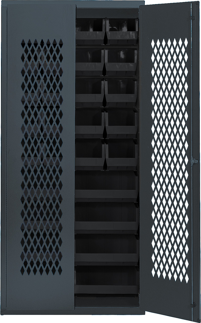 Specialty Bin Cabinets, heavy-duty, mesh door model, Beige, Black, Carbon Steel, MESH-BG-240250BK