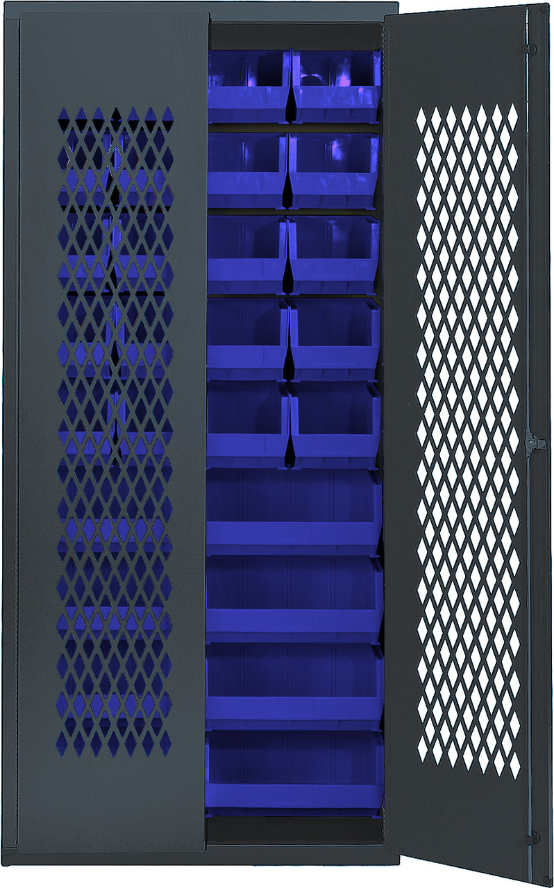 Specialty Bin Cabinets, heavy-duty, mesh door model, Beige, Blue, Carbon Steel, MESH-BG-240250BL