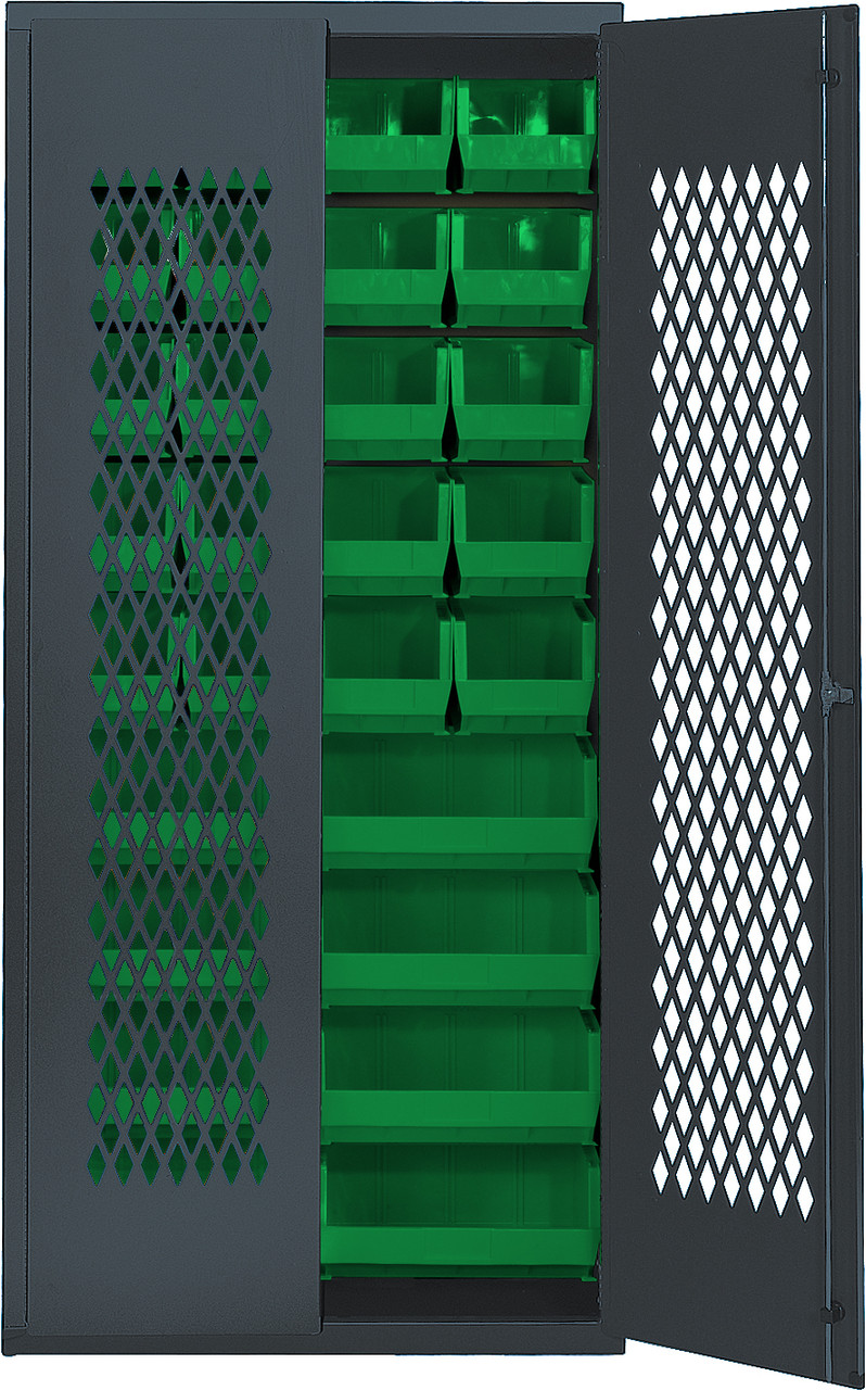 Specialty Bin Cabinets, heavy-duty, mesh door model, Beige, Green, Carbon Steel, MESH-BG-240250GN