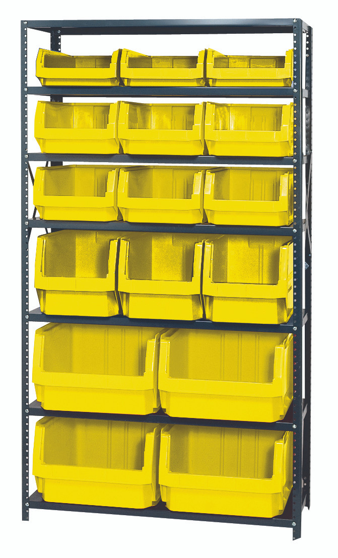 Magnum Bin Steel Shelving, 42"W x 18"D x 75"H, includes: (7) shelves, Gray, Yellow, Carbon Steel, MSU-16-MIXYL