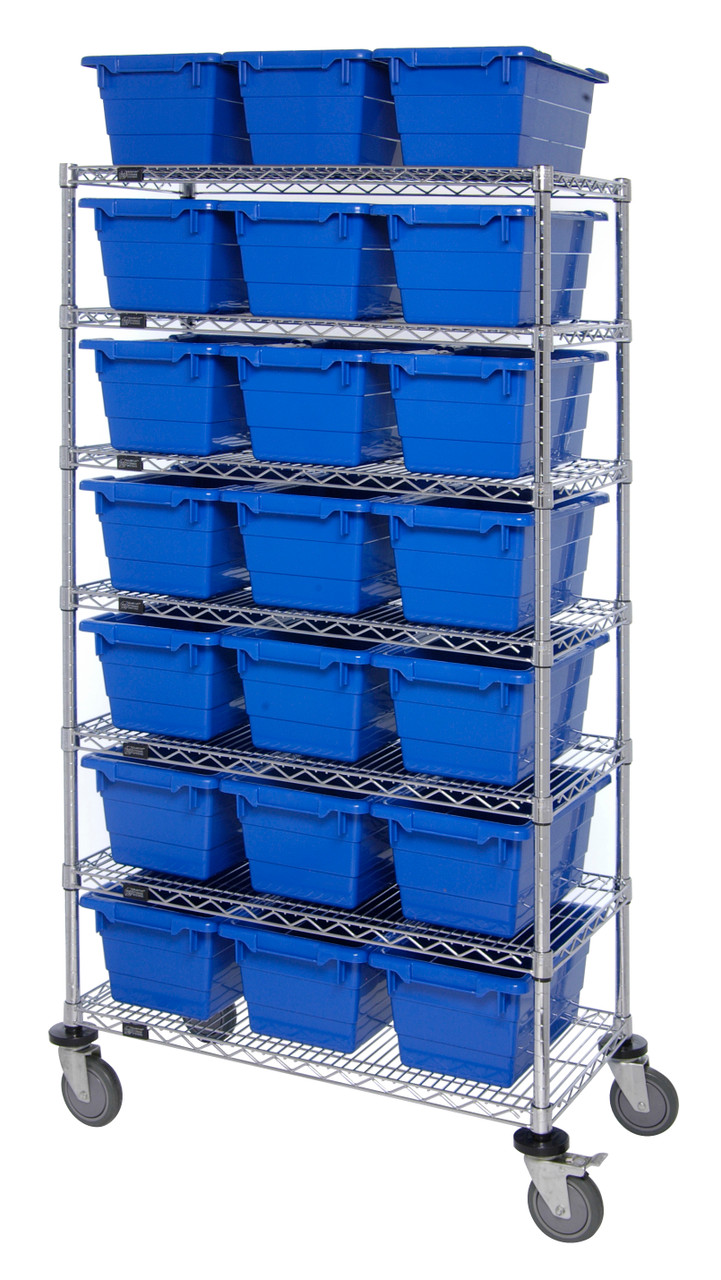 Bin System Unit, mobile, 60"W x 18"D x 69"H, Chrome, Blue, Carbon Steel, MWR7-1711-8BL