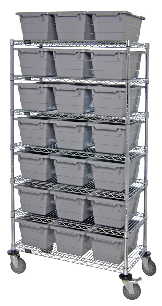 Bin System Unit, mobile, 60"W x 18"D x 69"H, Chrome, Gray, Carbon Steel, MWR7-1711-8GY