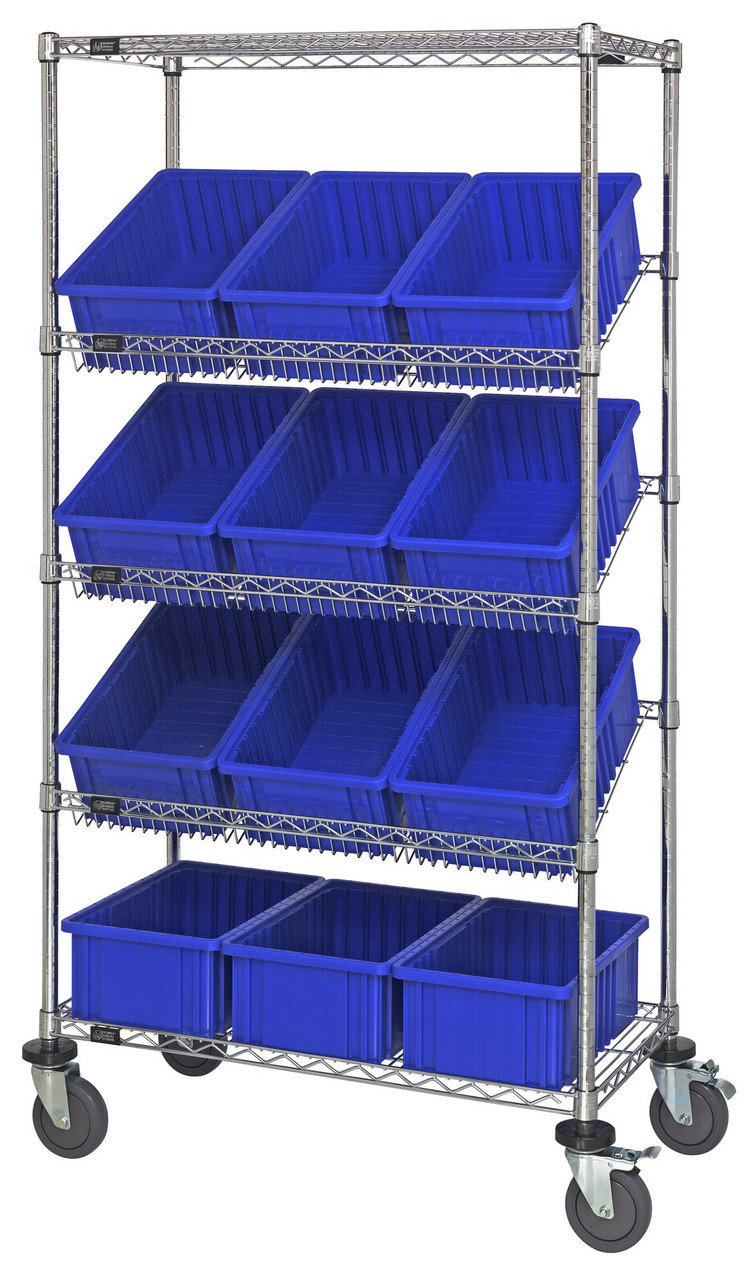 Bin Systems Unit, mobile, 36"W x 18"D x 69"H, Chrome, Blue, Carbon Steel, MWRS-5-92060BL
