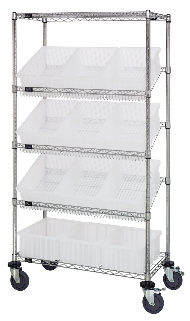 Bin Systems Unit, mobile, 36"W x 18"D x 69"H, Chrome, Clear, Carbon Steel, MWRS-5-92060CL