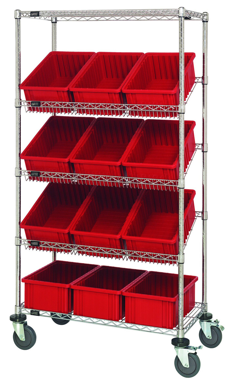 Bin Systems Unit, mobile, 36"W x 18"D x 69"H, Chrome, Red, Carbon Steel, MWRS-5-92060RD