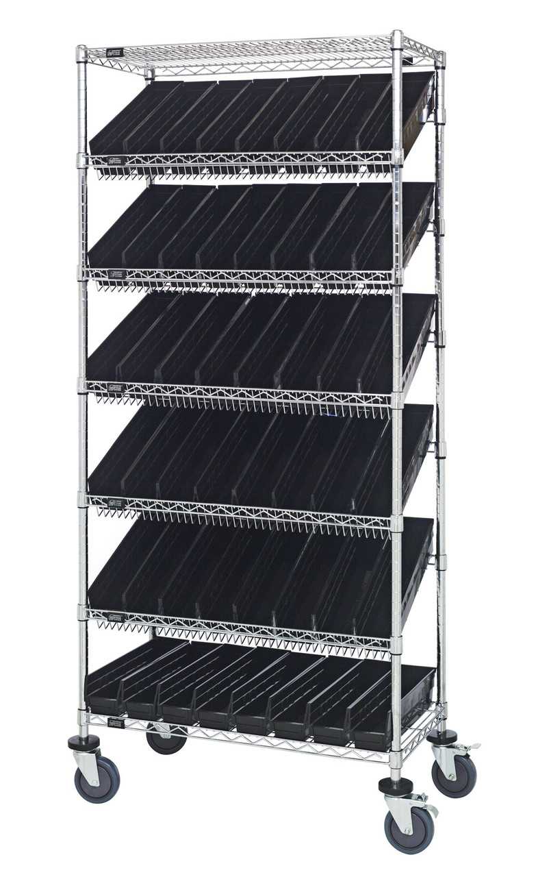 Bin Systems Unit, mobile, 36"L x 18"W x 80"H, Chrome, Black, Carbon Steel, MWRS-7-103BK