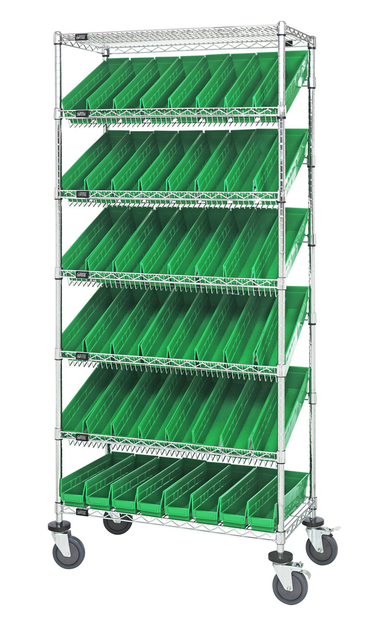 Bin Systems Unit, mobile, 36"L x 18"W x 80"H, Chrome, Green, Carbon Steel, MWRS-7-103GN