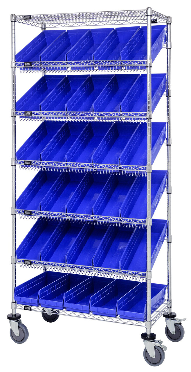 Bin Systems Unit, mobile, 36"L x 18"W x 80"H, Chrome, Blue, Carbon Steel, MWRS-7-104BL