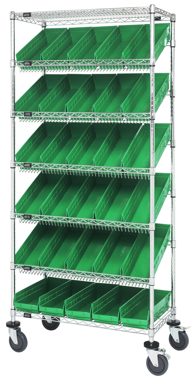 Bin Systems Unit, mobile, 36"L x 18"W x 80"H, Chrome, Green, Carbon Steel, MWRS-7-104GN