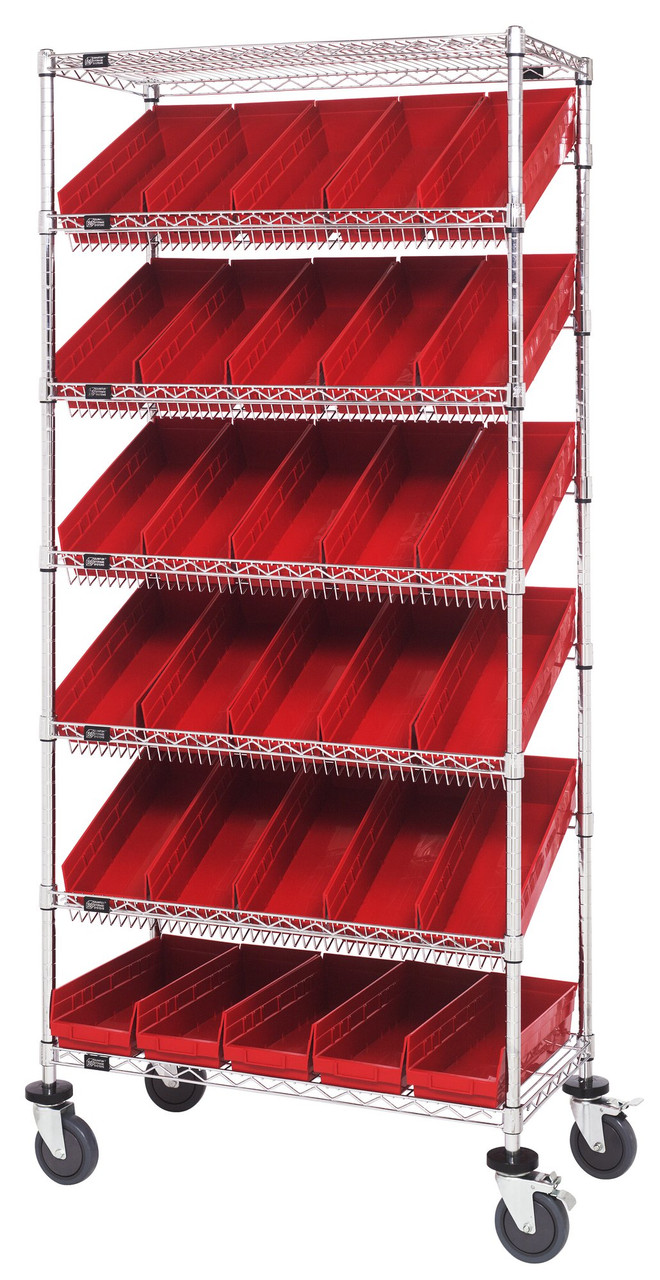 Bin Systems Unit, mobile, 36"L x 18"W x 80"H, Chrome, Red, Carbon Steel, MWRS-7-104RD