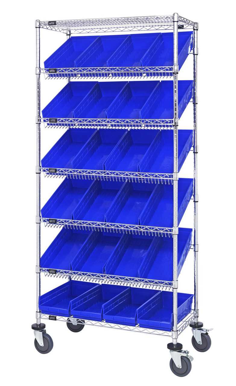 Bin Systems Unit, mobile, 36"L x 18"W x 80"H, Chrome, Blue, Carbon Steel, MWRS-7-108BL