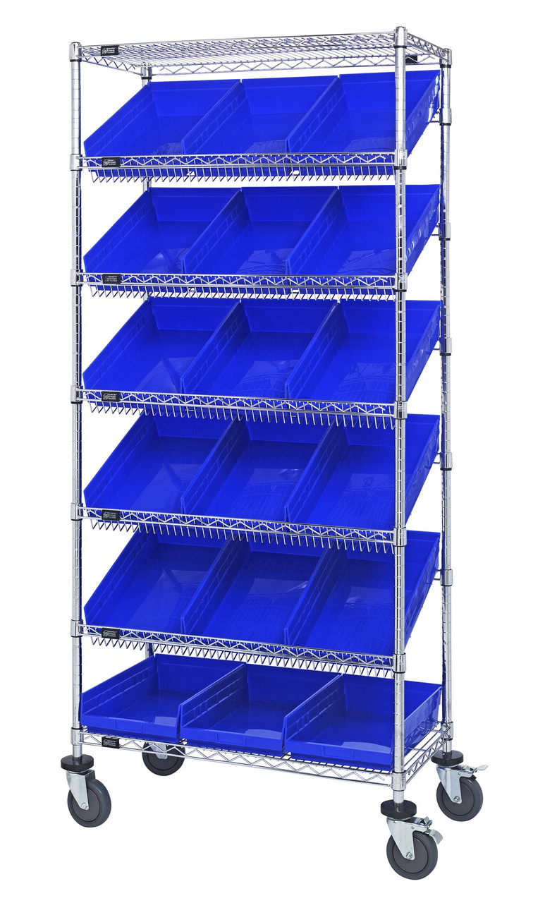 Bin Systems Unit, mobile, 36"L x 18"W x 80"H, Chrome, Blue, Carbon Steel, MWRS-7-110BL